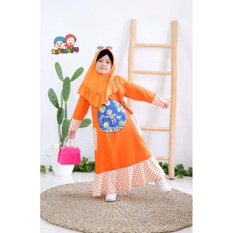 RAGGAKIDS Gamis Anak kaos orange baju muslim RG44