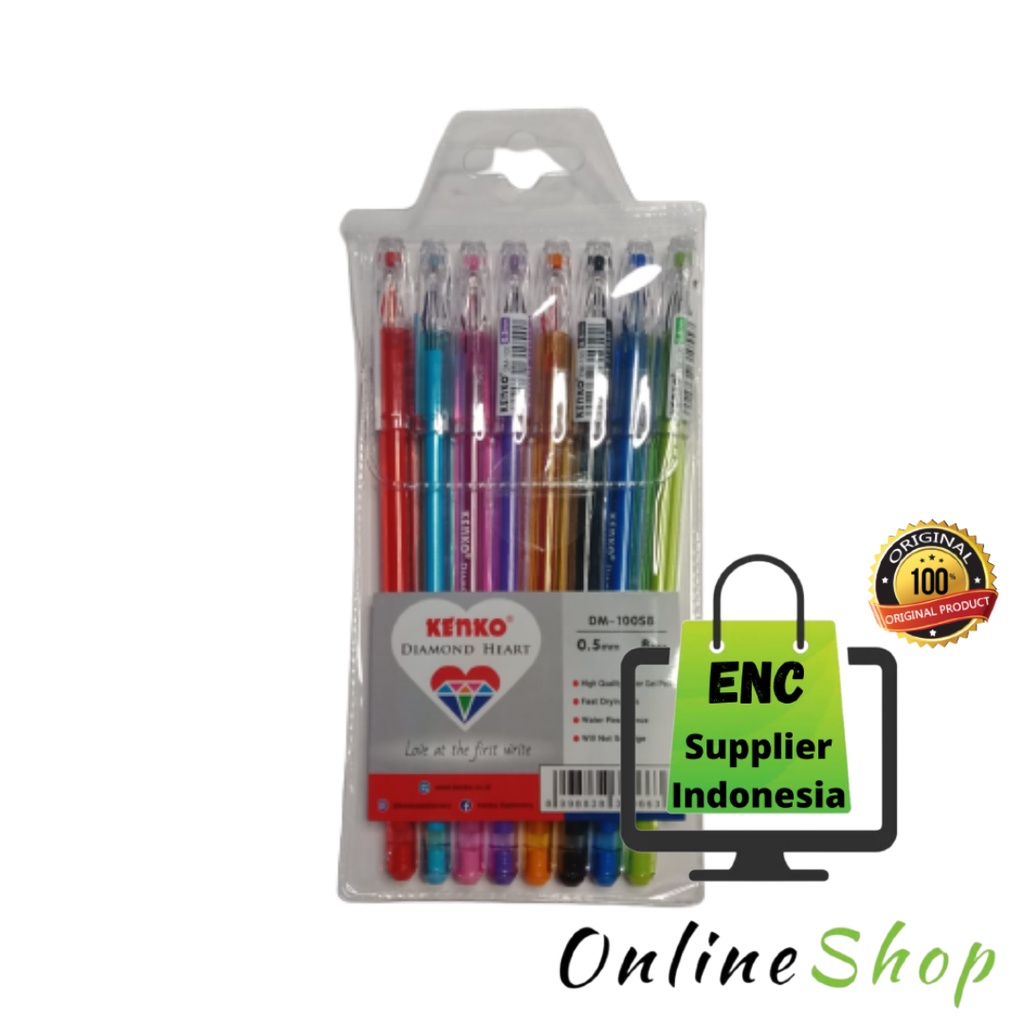 

KENKO 8 w pen gel bolpoint warna 0,5 dm100s8 pulpen dm 100s8 diamond heart 8w per set - enc.sup