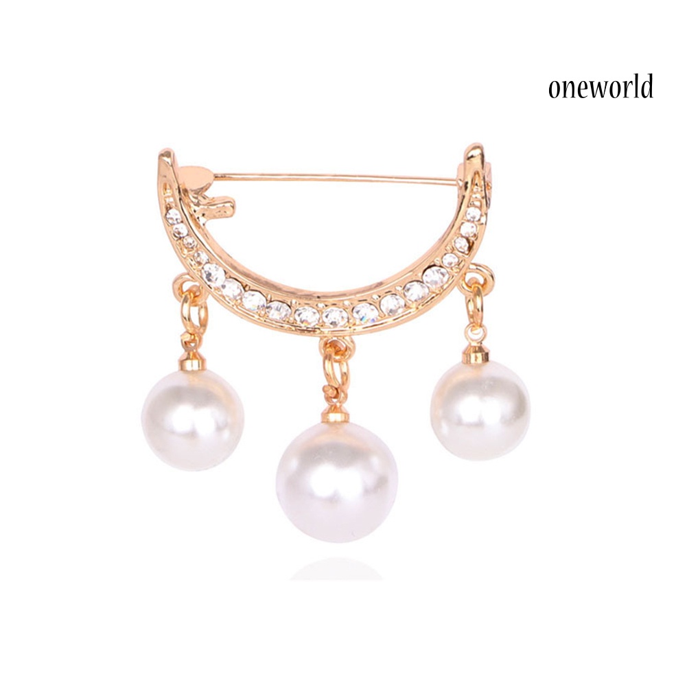 OW@ 2Pcs Semicircle Faux Pearls Drop Brooch Pin Badge Clothes Piercing Ornament