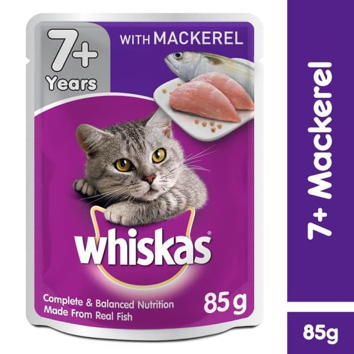 MAKANAN KUCING WHISKAS POUCH MACKEREL SENIOR 7+ 85GR