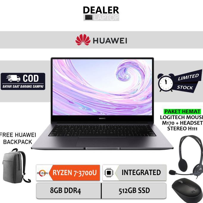 [[BISA COD]] Laptop Huawei Matebook D14 Ryzen 7-3700U 8GB 512GB SSD WIN10 Spacegrey - Space Grey,