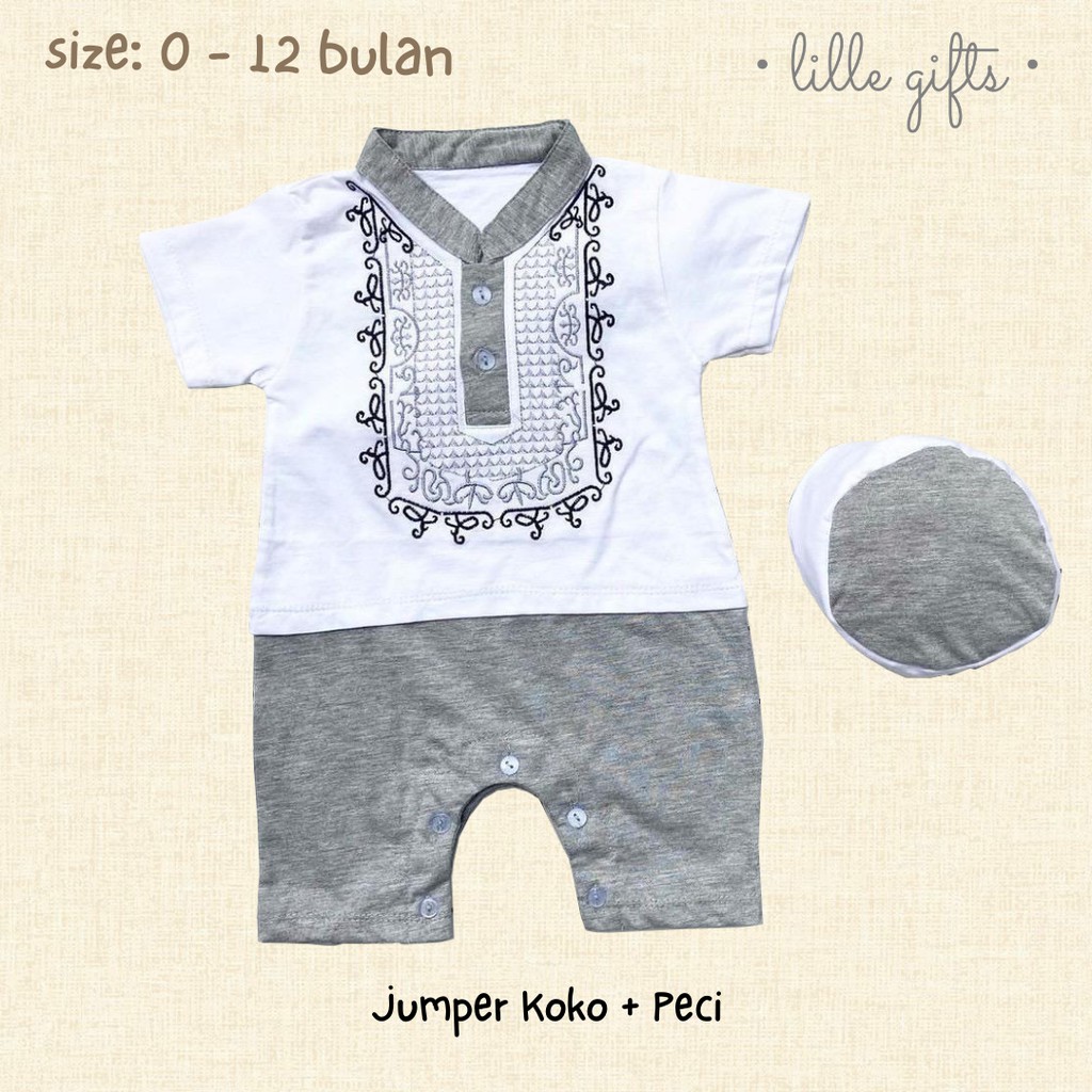 Koko Set - Setelan Baju Muslim Jumper Peci Bayi Laki-Laki - Size 0-12 Bulan - Lillegifts