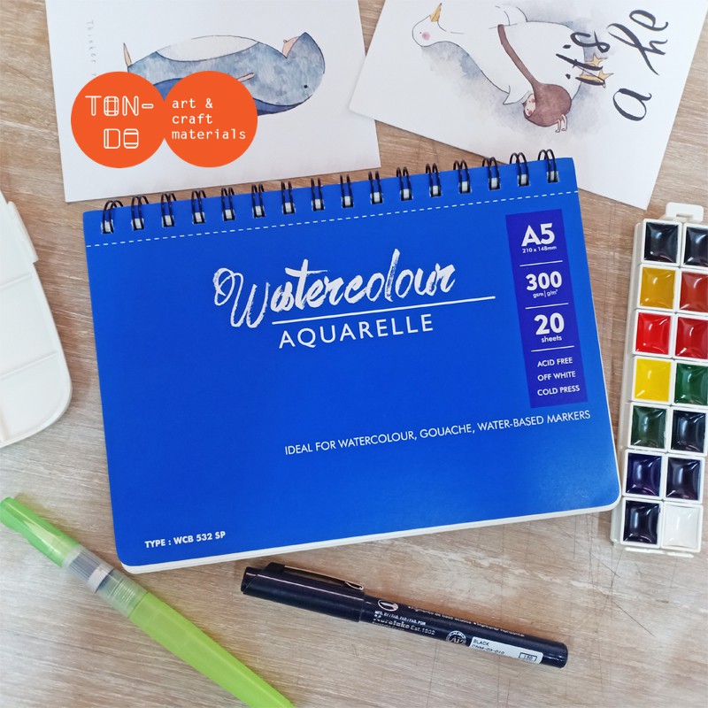 

VTEC WATERCOLOUR BOOK A5 300GSM 20 SHEETS IDEAL FOR WATERCOLOUR, GOUACHE, WATER-BASED MARKERS