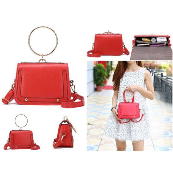 tas selempang merah kulit panjang pu tebal import wanita murah bagus