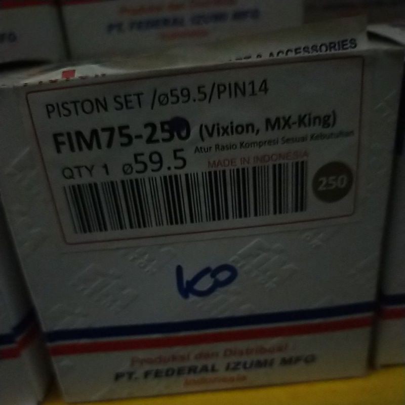PISTON SEHER KIT SET FIM 75 ukuran 57 57,5 58 58,5 59 59,5 60 mm pen pin 14 mm vixion mx king r15-OS 250 (59,5 MM)