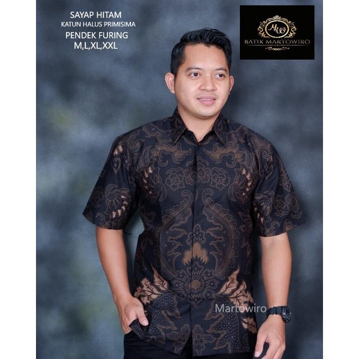 Batik lengan pendek terbaru 2022 MAHKOTA LASEN / Batik pria lengan pandek warna hitam bahan katun halus full furing / baju batik pendek ready ukuran M-XXL