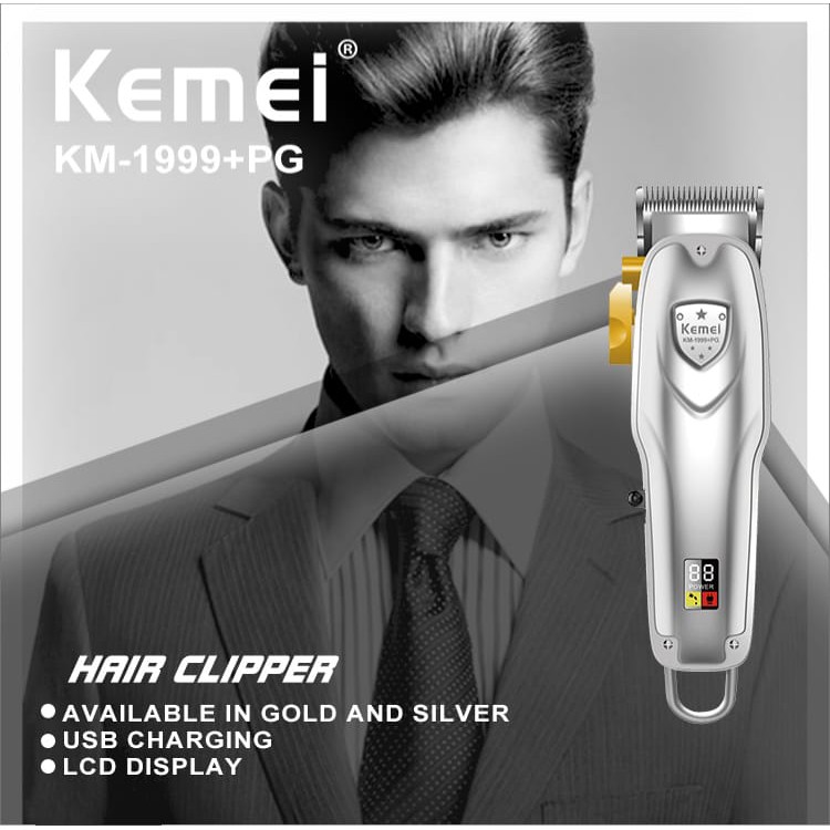 ALAT CUKUR RAMBUT KEMEI KM 1999+ FAST CHARGE HAIR CLIPPER TRIMMER LCD DISPLAY SYSTEM CAS BAHAN METAL