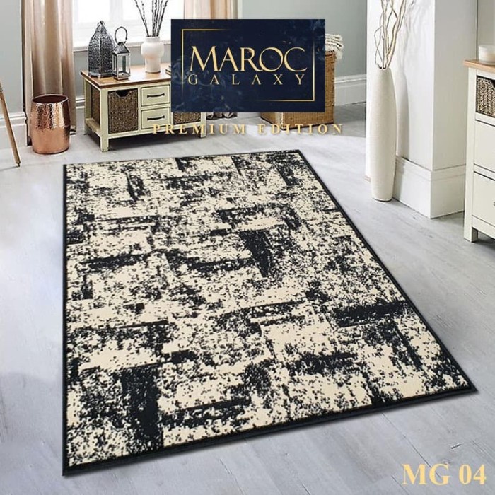 KARPET MAROC, GALAXY 04, KARPET LANTAI PREMIUM 100X150, BULU TEBAL, HITAM & CREM