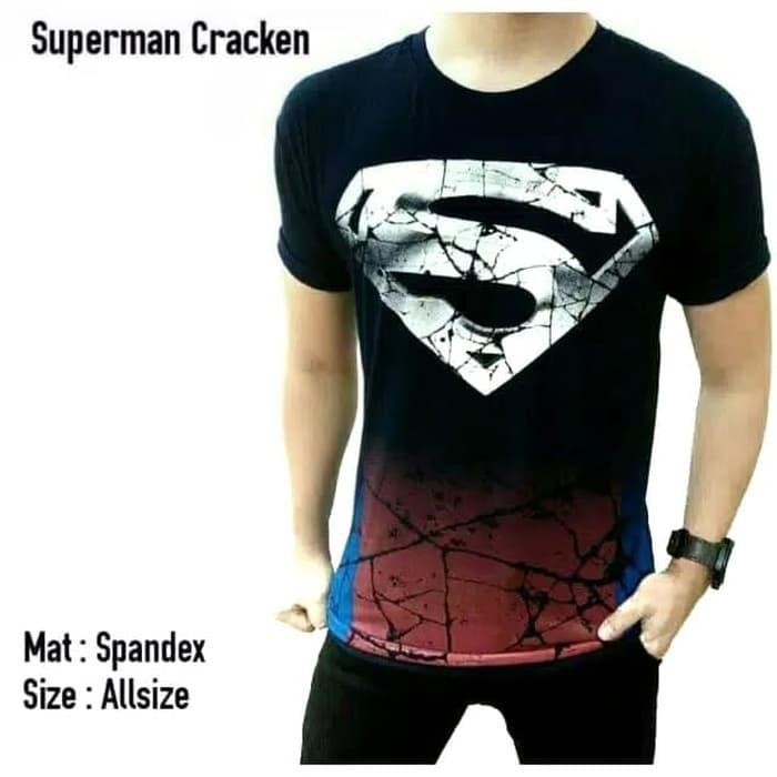 Baju Pria Kaos 3D Motif Superhero SUPERMAN CRACK