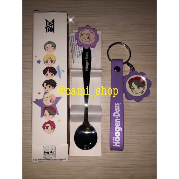 READY OFFICIAL BTS Tiny Tan Haagen Dazs Spoon/Keychain Taehyung V & Jimin Limited Edition