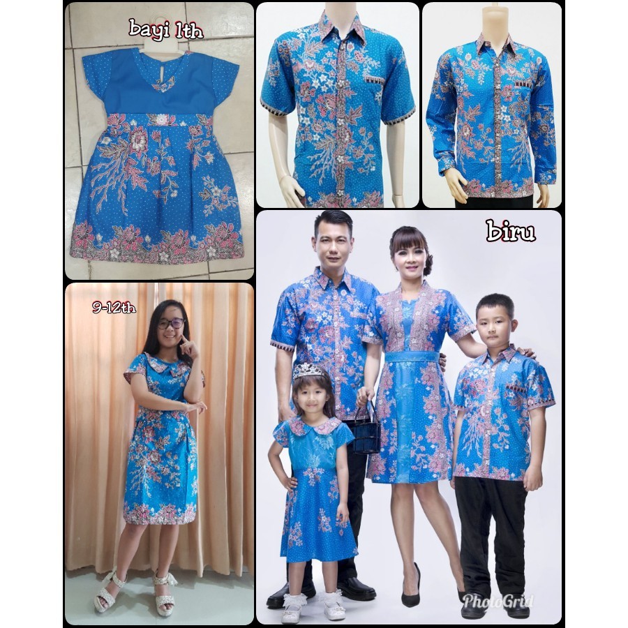Batik Nusantara Couple Family Dress Krisdayanti (KD) Melati Dasar Warna Biru / batik keluarga murah