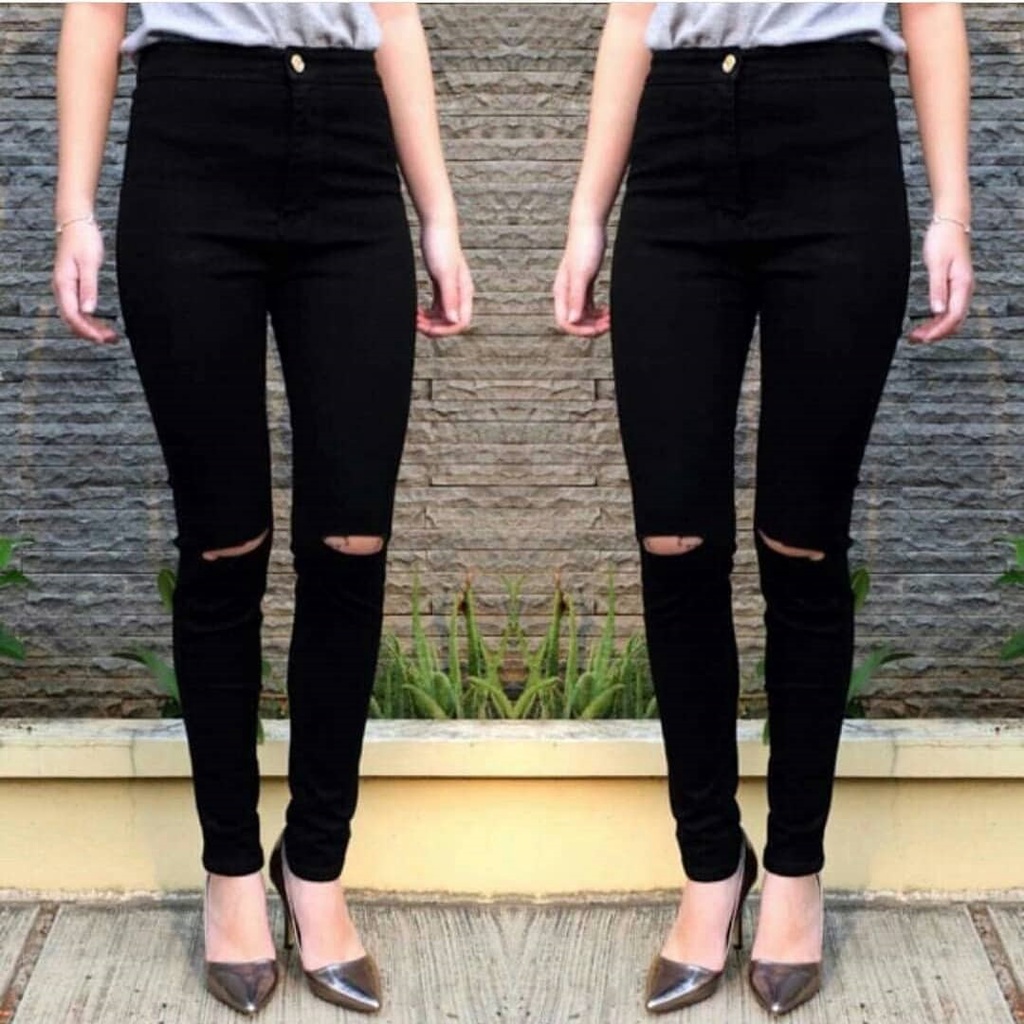 △☑﹊celana jeans hw hitam sobek lutut