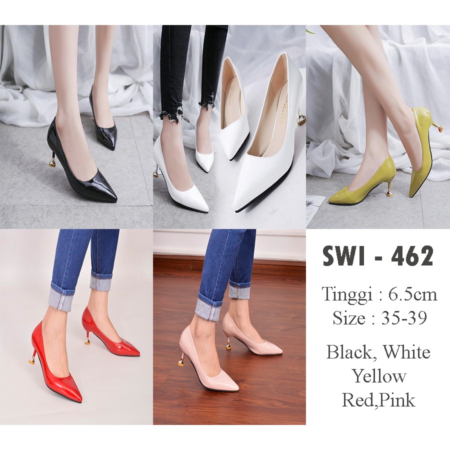 SWI 462 SEPATU IMPORT - HEELS POLOS SEPATUWANITAIMPORT SEPATU KUNING HEELS MERAH PINK HITAM PUTIH