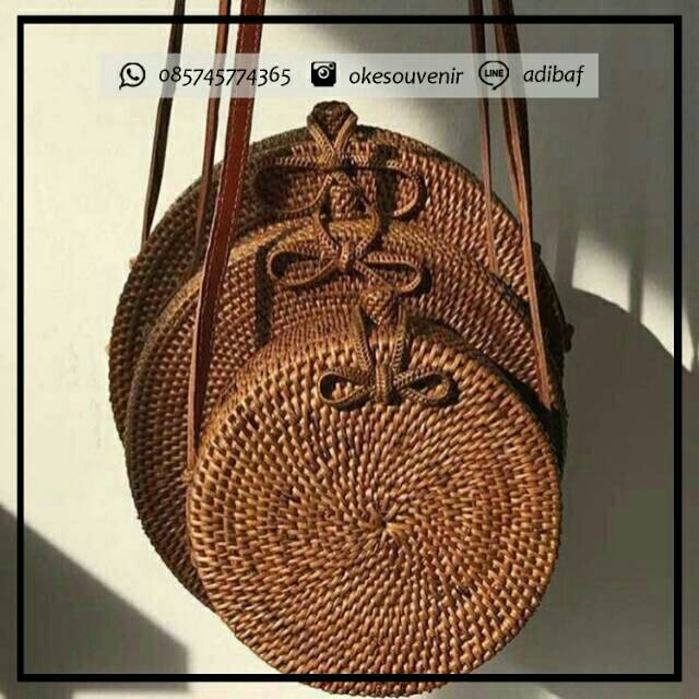 Tas Rotan bulat Tas Etnik Rattan Bag Tas Lombok Tas Bali ate beg etnik cewek anyam