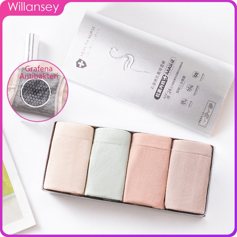 [Set Kotak 4pcs] Celana dalam antibakteri graphene wanita Pakaian Dalam CD Seamless