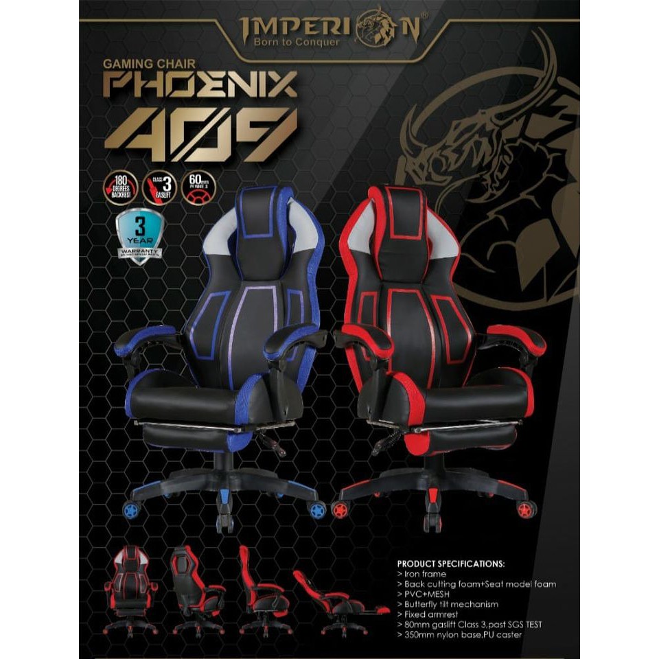 Gaming chair imperion PU leather with foot rest Phoenix 409 - bangku racing kursi kantor