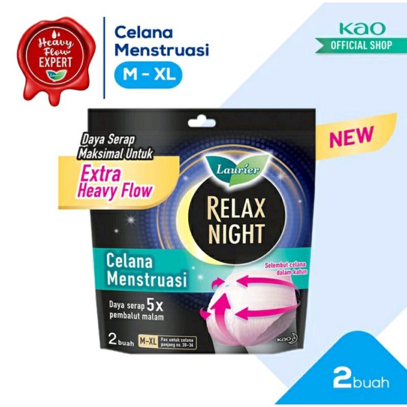 Laurier Relax Night Celana Menstruasi Pembalut Wanita Size S-M &amp; M-XL isi 2 Pcs