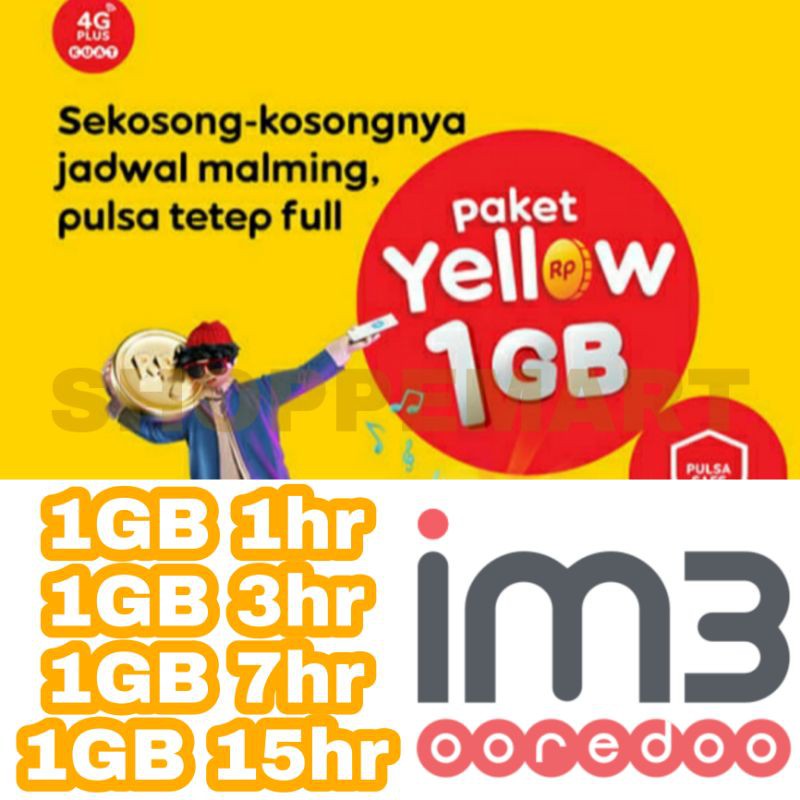 PAKET DATA INDOSAT YELLOW 1GB 1 HARI DAN 1GB 3 HARI 24 JAM ALL JARINGAN [BUKAN GIFT, TIDAK UNREG]
