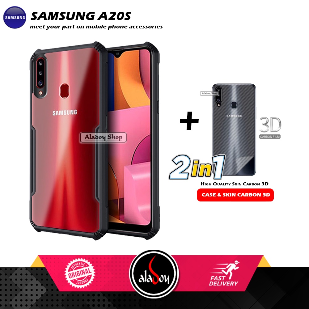 Case Samsung A20S Armor Fusion Transparent Casing Free Skin Carbon 3D