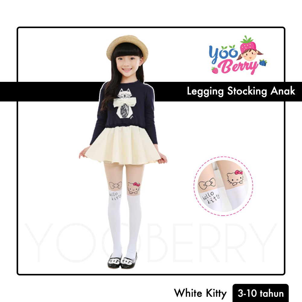 YooBerry Kids Pantyhose Stocking Legging Anak Perempuan White Kitty Berry Mart