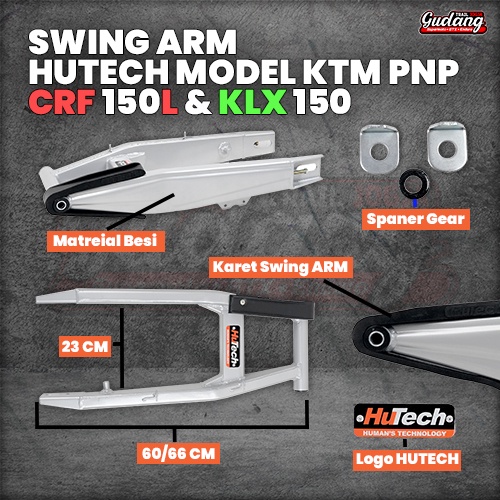 Swing Arm HUTECH KLX 150 CRF 150L 60cm - 66cm Model KTM 250 Hitam Silver