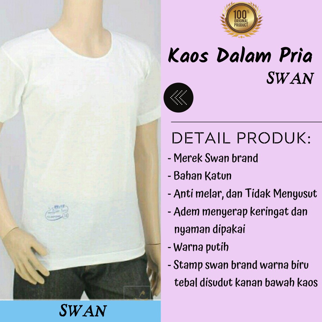 Kaos Oblong Putih Swan / Kaos Dalem Dewasa Pria Anti Melar dan Adem