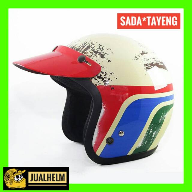 Helm Retro Sada Tayeng Krem ( Helm Classic / Helm Klasik / Helm Bogo / Helm Vespa )