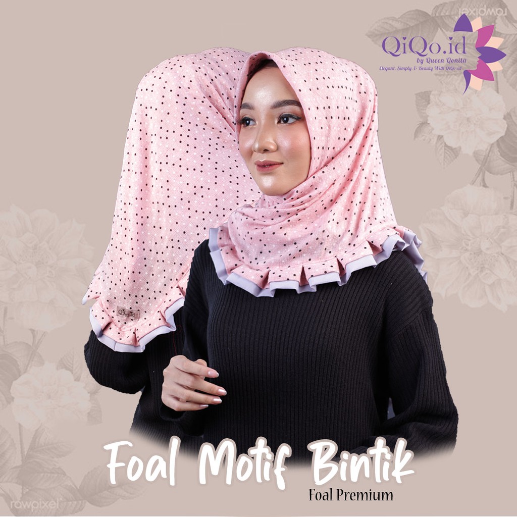 Hijab Foal segi 4 Motif Bintik dan bunga Hijab Terbaru 2021