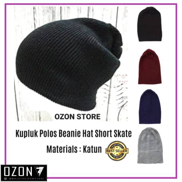 Kupluk Rajut Polos Katun Short Beanie Hat Skate Distro Polos Hitam