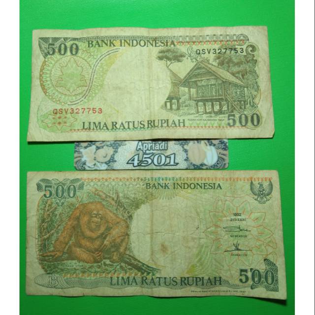UK015 UANG KUNO ASLI 500 RUPIAH ORANG UTAN TAHUN 1992 KOLEKSI UANG LAMA KERTAS MAHAR NIKAH #VF-