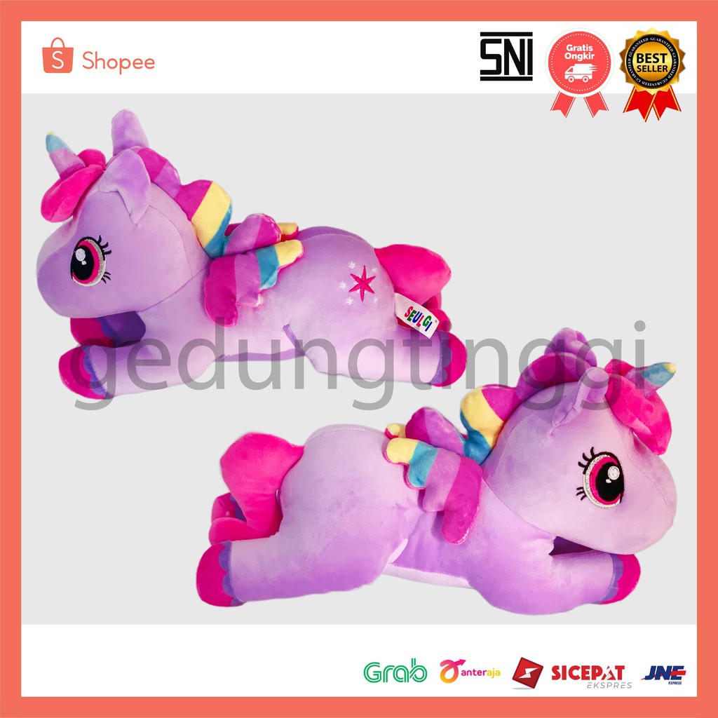 Boneka Kuda Unicorn Little Poni Pony Rainbow Clasie Lying Horse Plush Doll Ungu Biru Pink Kuning