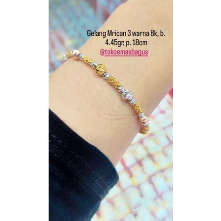 gelang Mrican emas asli 3 warna k375/8k