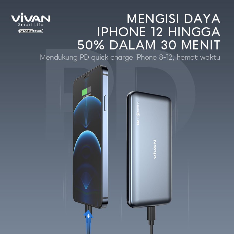 VIVAN VPB-N10 Powerbank 10000mAh 20W Dual Output USB &amp; Type C PD QC  - Garansi Resmi 1 Tahun