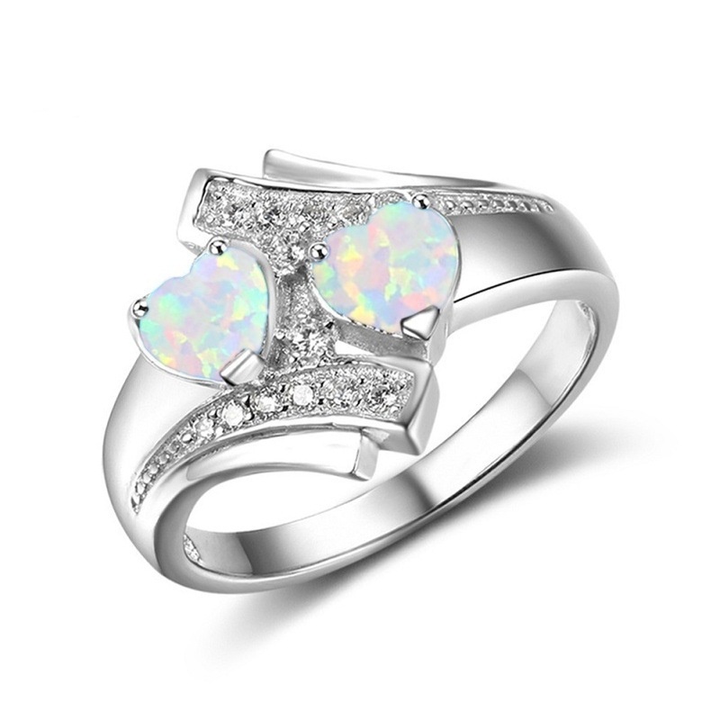 New style ring diamond double heart opal fashion European and beautiful ring