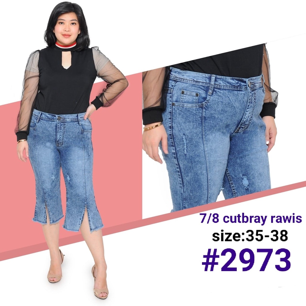 Celana Jeans Wanita Cutbray 7/8 Tulang Slit Depan Rawis 35-38 Bisa Bayar Ditempat(COD)