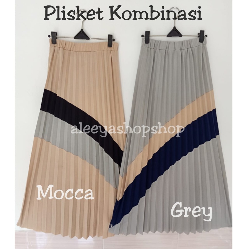 Rok Plisket Premium Kombinasi Moscrepe ( Varona Combi Skirt )