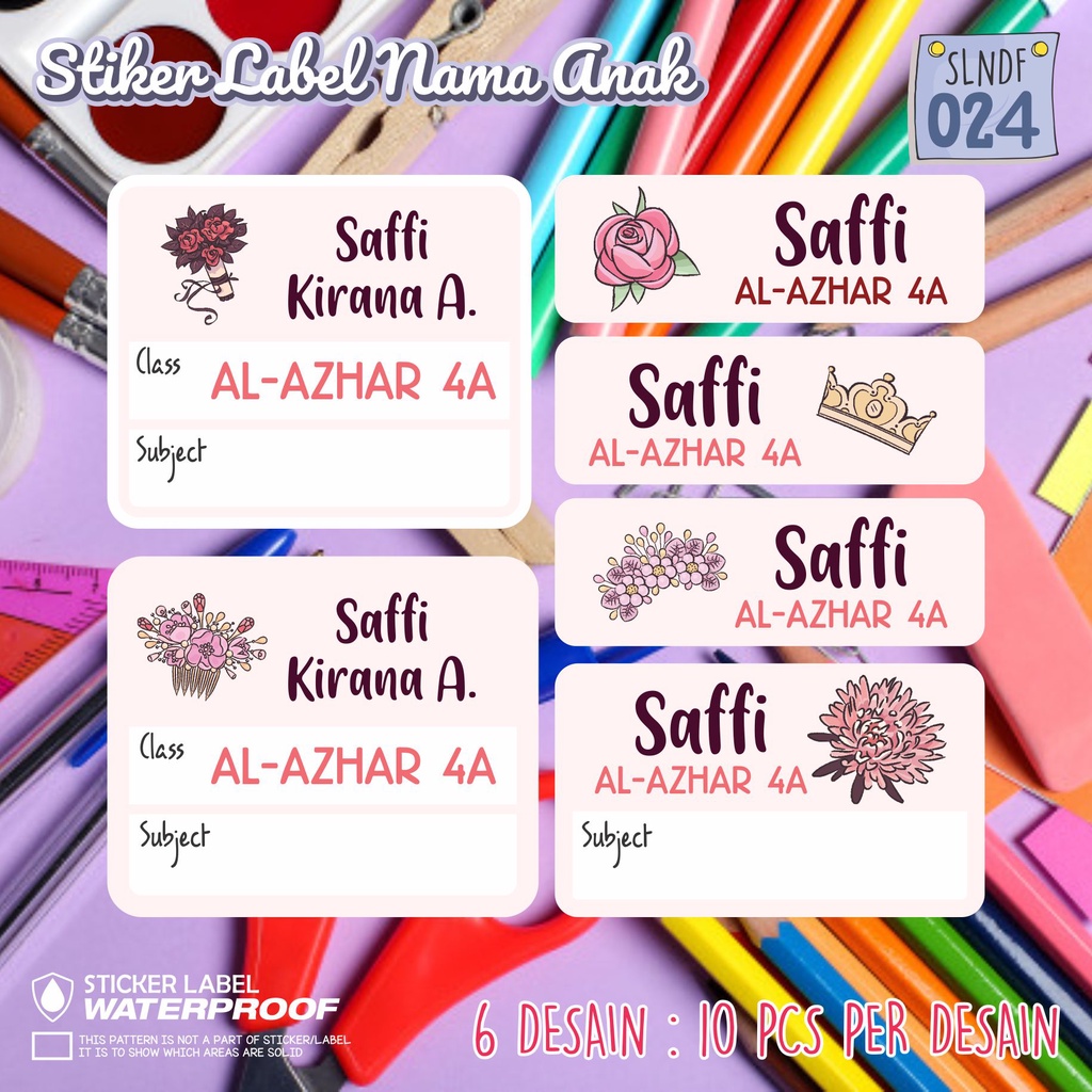 

stiker label nama waterproof anak murah sekolah sepatu buku SLNDF 024