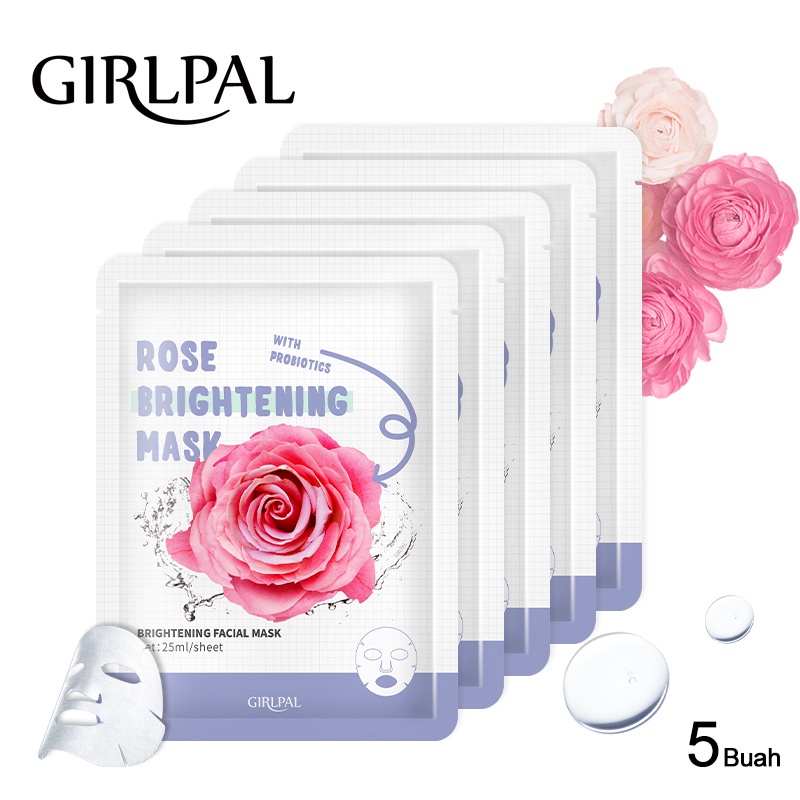 GIRLPAL BRIGHTENING FACIAL MASK Rose Moisturizing Face Mask Brightening Face Sheet Mask Masker Wajah Facial Skincare