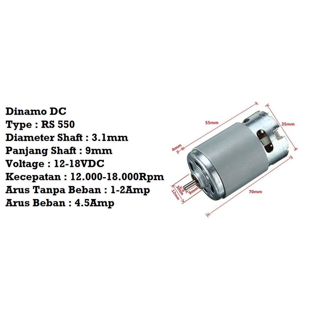 [HAEBOT] Dinamo Motor DC RS 550 RS550 12V Bor RPM Tinggi Kuat As 3.17mm High Speed Power Mikro Brush Kipas Fan