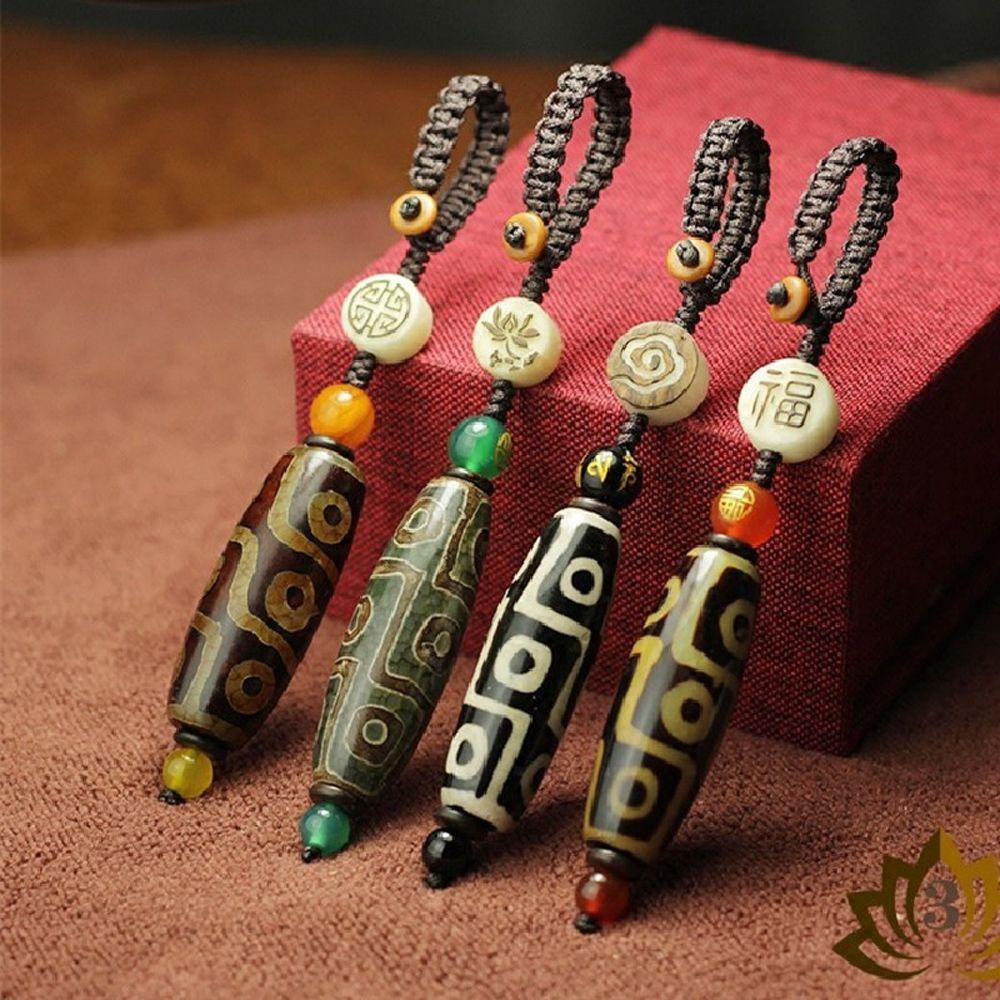 [Elegan] Sembilan Mata Tibet Dzi Liontin Gantungan Kunci Aksesoris Tas Tangan Hadiah Pesta Gantungan Kunci Mobil Souvenir Pernikahan Charms Pendant Key Holder Tibet Heaven Bead Keyring