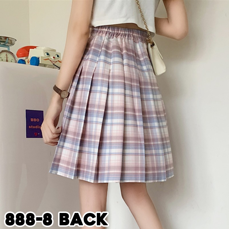888 Tartan Midi Tennis Skirt/Korean Pleated Skirt/Rok Midi/Rok Tartan/Rok Lipit Lisa Blackpink/Rok Autumn/Rok Korea Skirt-8