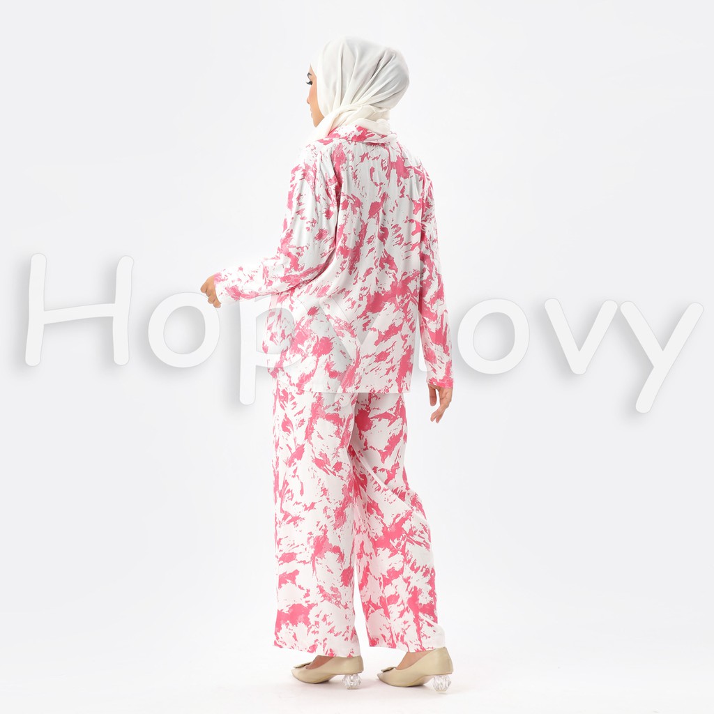 HOPYLOVY - Setelan Wanita Kemeja dan Celana Panjang Motif Tie Dye Kyodai Premium