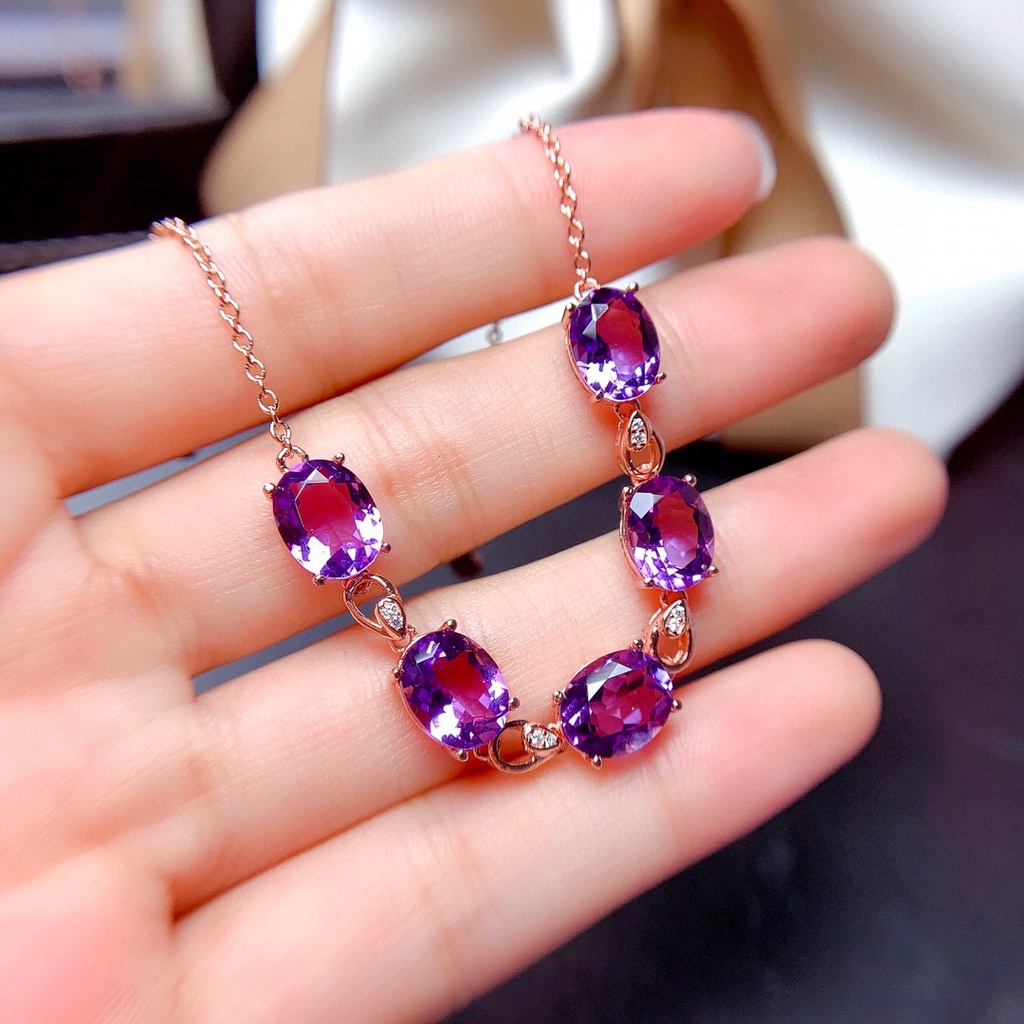 Gelang Berlian Amethyst Bentuk Telur Bahan Stainless Untuk Wanita