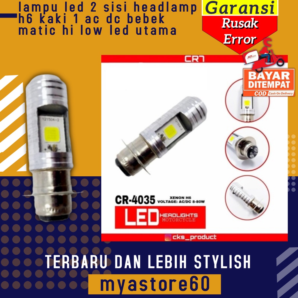 Lampu LED 2 Sisi Headlamp Depan Head Lamp H6 Kaki 1 Ac Dc Bebek Matic Hi Low Led Utama Universal