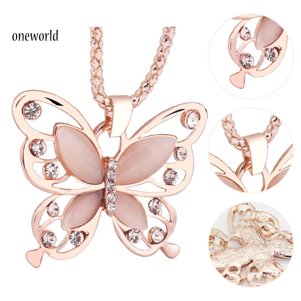 |Onwo Dress Mini Lengan Pendek Untuk Wanita| Kalung Liontin Kupu-Kupu Warna Rose Gold Aksen Berlian Imitasi Untuk Wanita