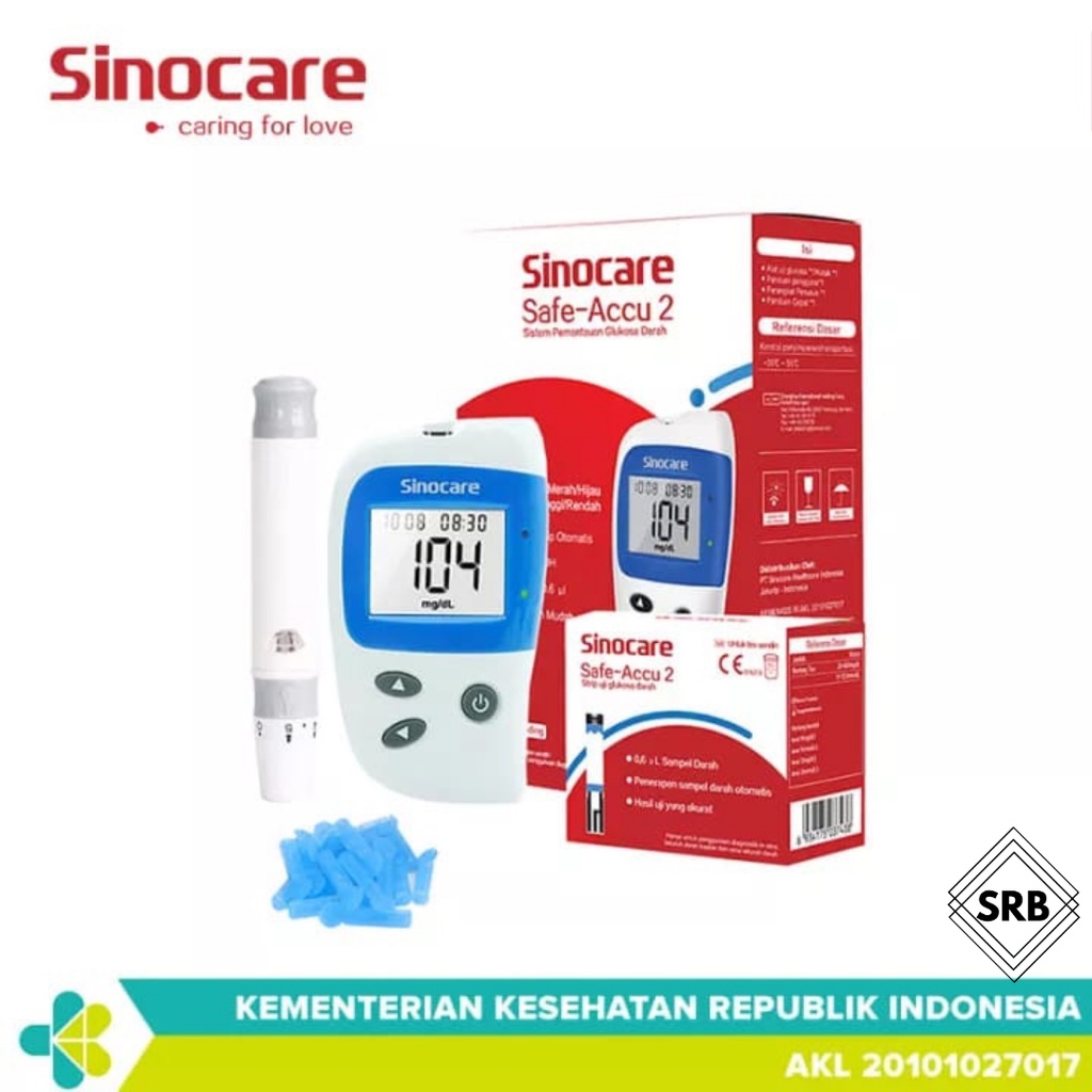 SINOCARE Safe-Accu 2 Alat Cek Gula Darah (50/25 Strip)| Alat Tes Gula Darah | Alat ukur Gula Darah| Alat monitor Gula Darah|Alat deteksi Gula Darah| Alat periksa kadar gula darah| Glukometer| Glucometer seperti Gluco DR atau Nesco