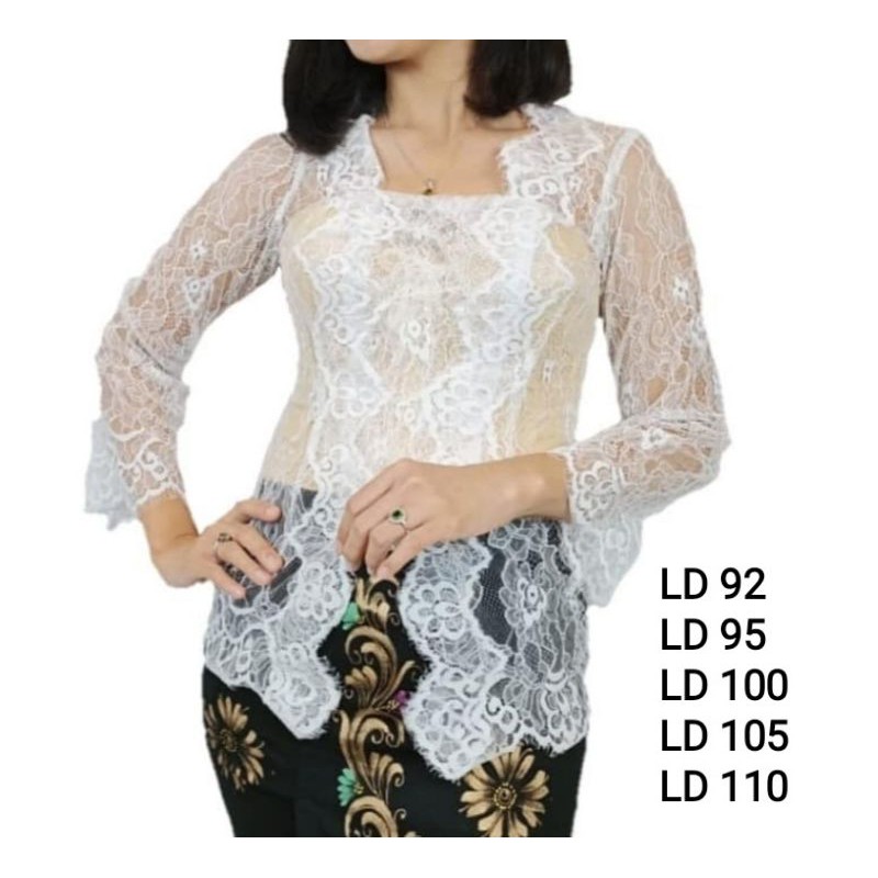Kebaya brokat semiprancis santili putih /kebaya brokat putih jumbo/kebaya jumbo/ kebaya bali