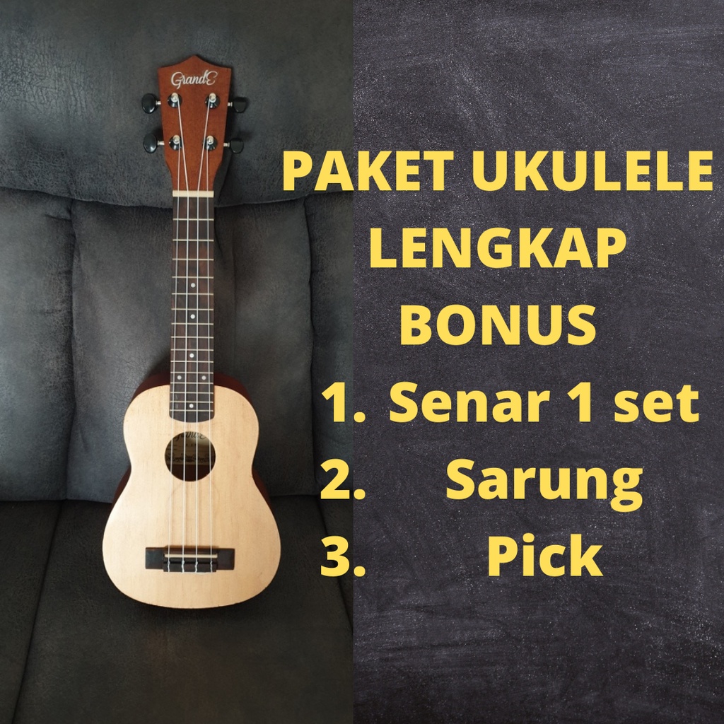 Ukulele Soprano Grande 21&quot; BONUS Sarung + Acc Lainnya Ukelele Sopran