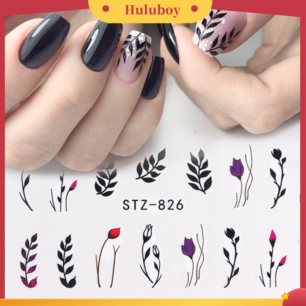 Huluboy Huluboy♡ Stiker Kuku 3D Motif Daun / Bunga Mawar / Hewan Untuk Dekorasi Manicure / Nail Art DIY