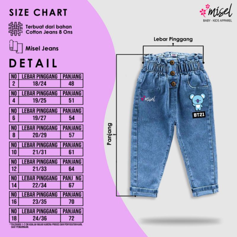 Celana Jeans panjang anak perempuan motif BT21 usia 1-10 tahun bawahan denim anak cewek